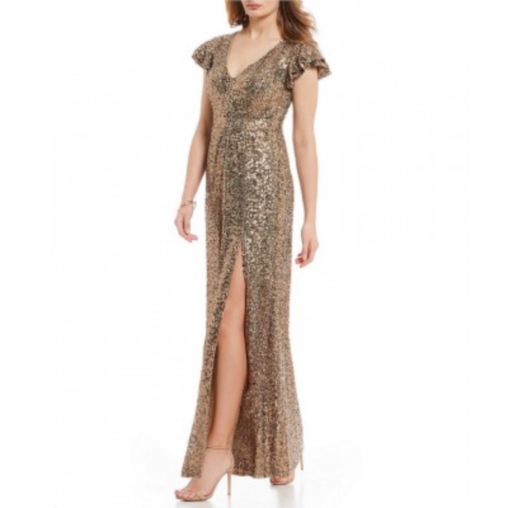 Belle Badgley Mischka Gold Sequin Formal Dress US 12